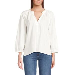 Joe's Jeans White Blouse with Puff Sleeves  v neck poplin top  XS NWT  $188msrp